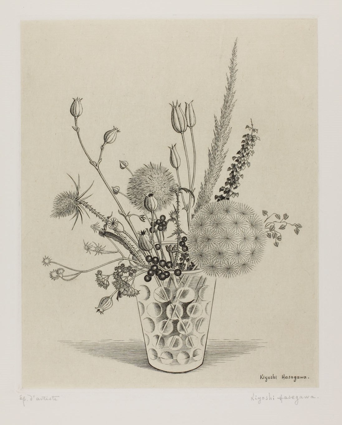 プレスリリースより　コップに挿した枯れた野花　1950年、エングレーヴィング、282×228