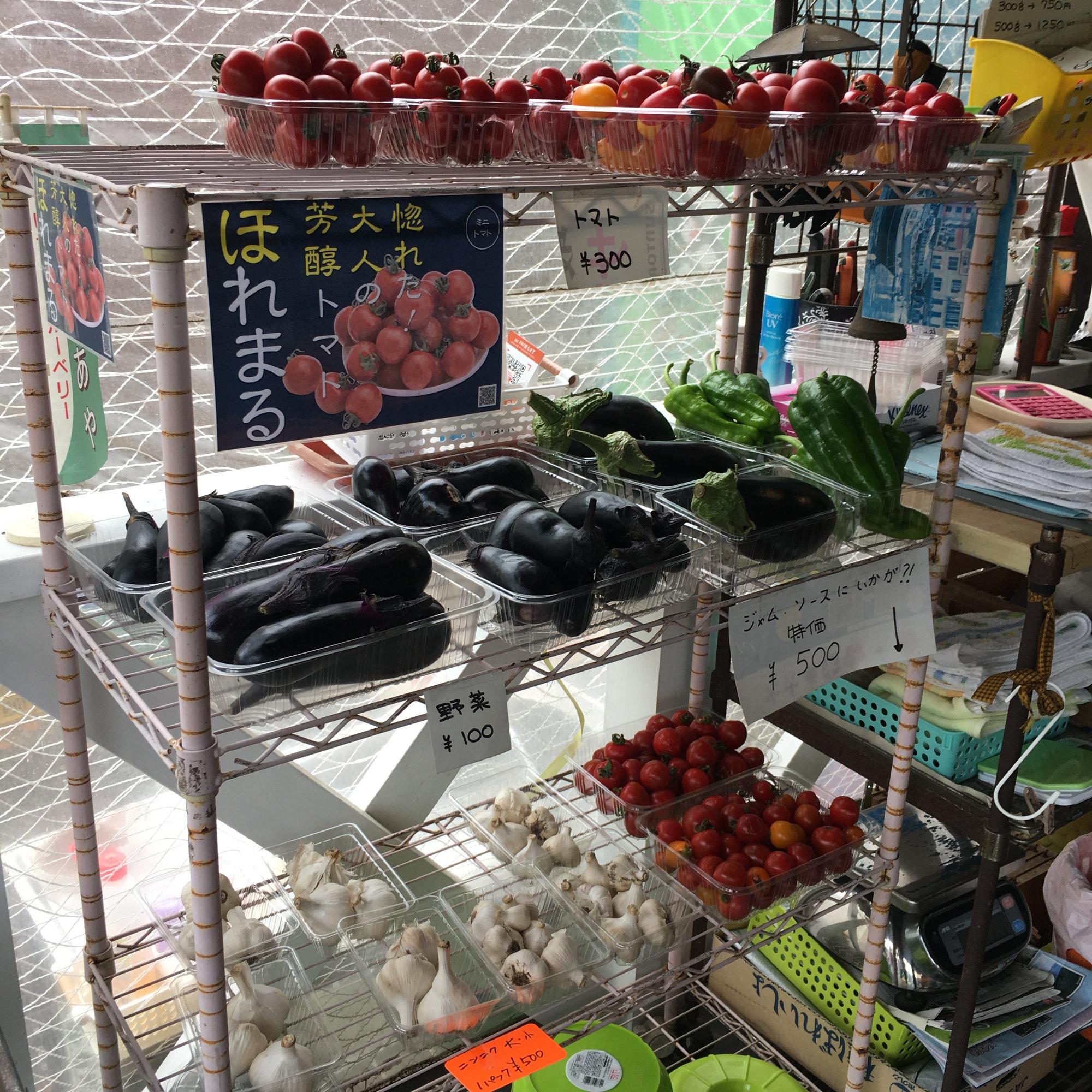 敷地内では野菜の栽培もしていて、直売所で販売されています。どれもお安い！