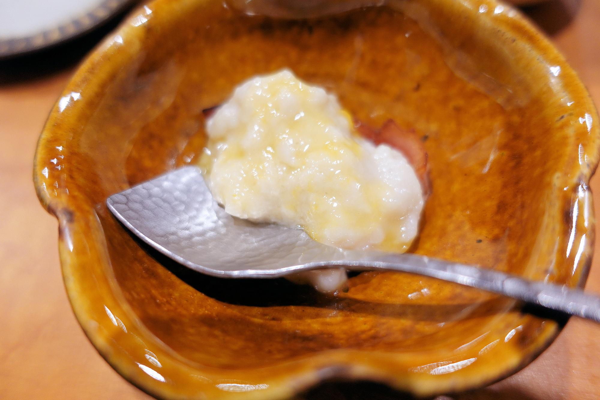 広島の日本酒のお店で登場した富田林産海老芋を使ったデザート