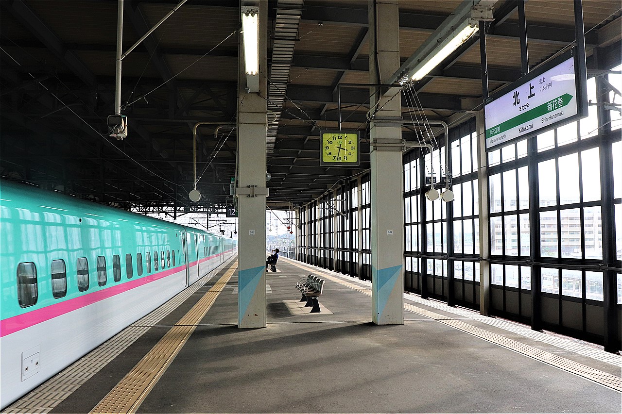 北上駅には東京から「やまびこ」に乗って3時間弱で着く。
