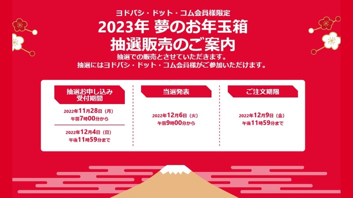 ヨドバシの福袋2023年夢のお年玉箱 11月28日～12月4日で抽選受付 
